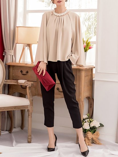 Cape Sleeve Solid Top With Pa...