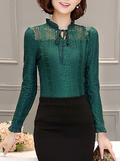 Tie-Neck Solid Guipure Lace B...
