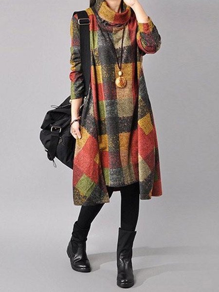 Casual Long Sleeve Checkered/Plaid LINEN DRESS - StyleWe.com