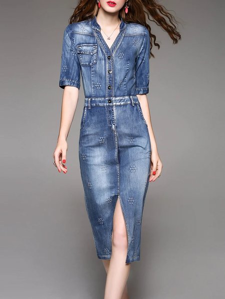 Denim midi dress, Fashion, Dresses