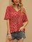 Red Short Sleeve Floral-Print Shift Holiday Top