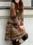 Brown Casual Vintage Ombre/Tie-Dye Long Sleeve A-Line Dress