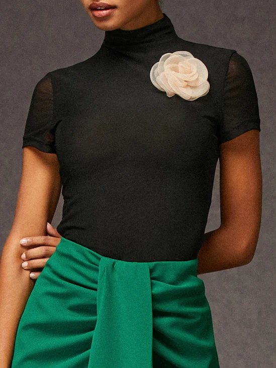 High Elasticity Shirt With Removable Flower