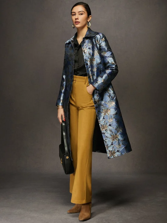 Urban Satin Jacquard Floral Long Jacket