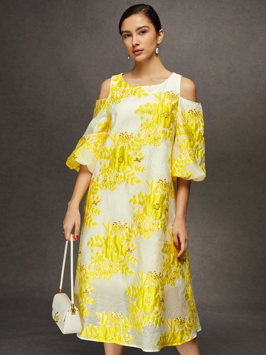 Elegant Off-Shoulder Jacquard Midi Dress