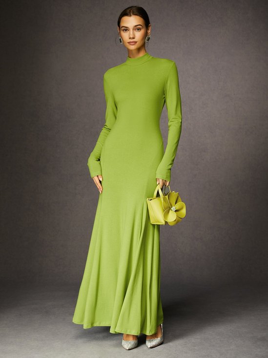 Elegant Long Sleeve Plain Maxi Dress