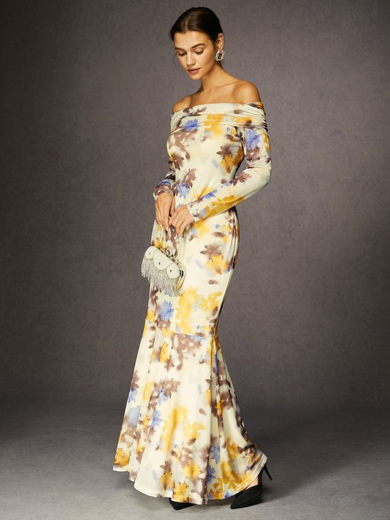 Off-Shoulder Floral Print Maxi Dress