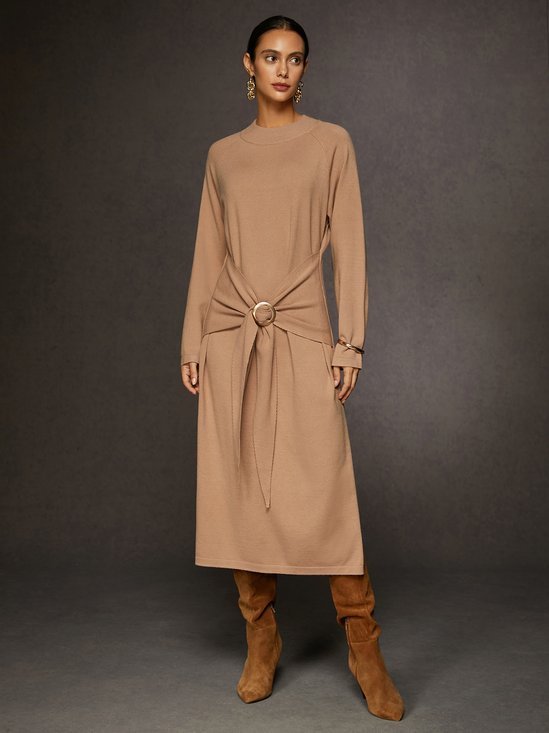 Urban Crew Neck Knot Front Sweater Wool Dress