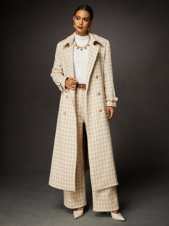 Buttoned Houndstooth Lapel Collar Urban Coat