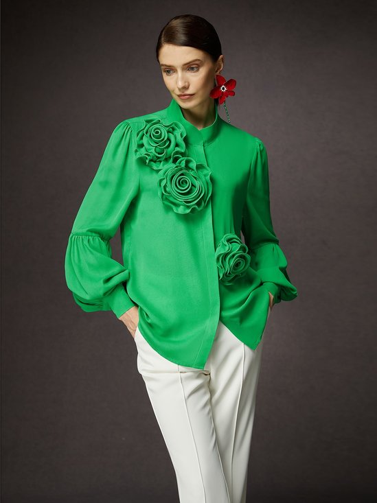 Elegant 3D Floral Embellishment Shirt