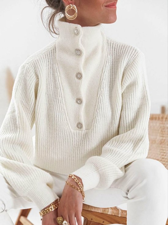 Daily Causal  Plain Buttoned Sweater