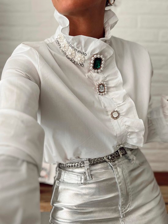 Lotus Leaf Collar Urban Buttoned Blouse