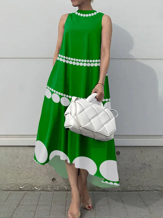 Polka Dots Elegant Sleeveless Midi Dress
