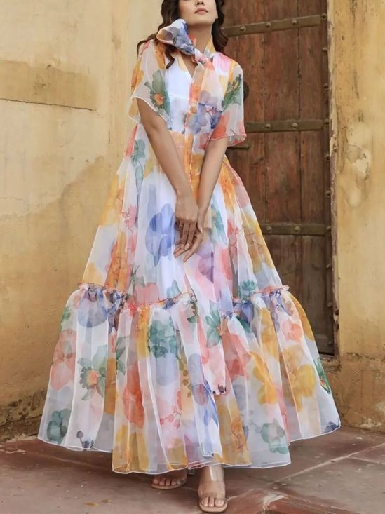 Floral Vacation Dress With No