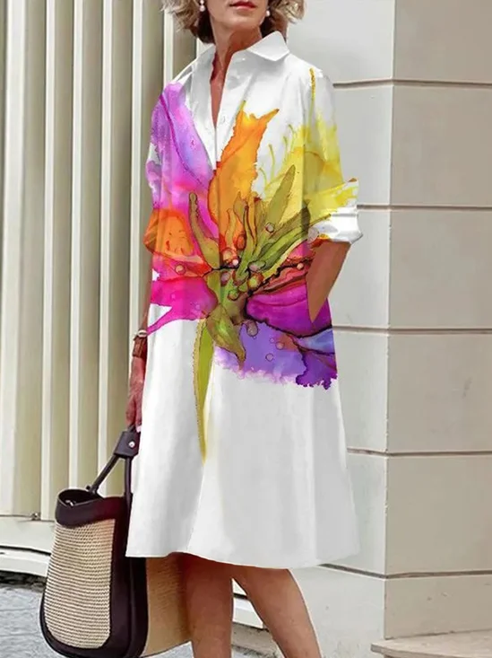 Daily Floral Casual Pocket Shirt Dress