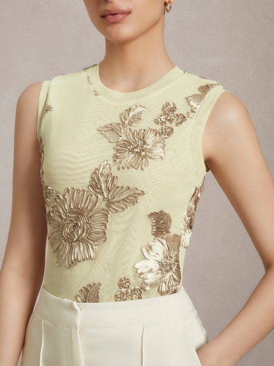 Textured Breathable Floral Tank Top
