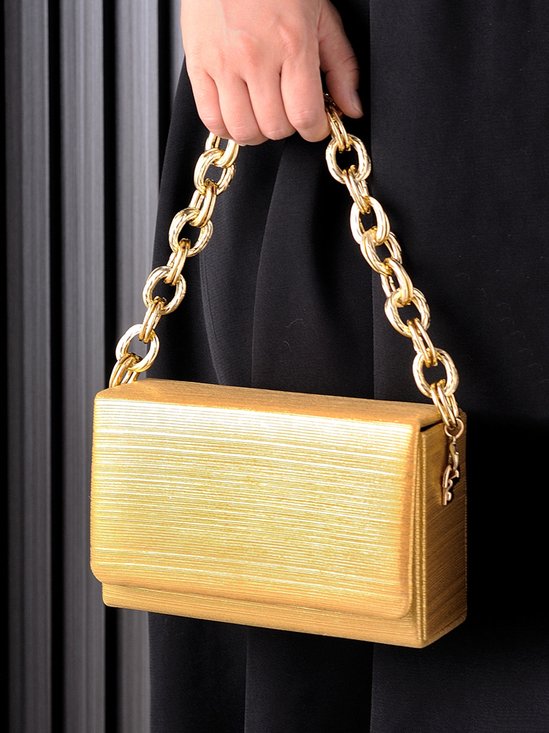 Metal Chain Square Shoulder Bag with Detachable Crossbody Strap