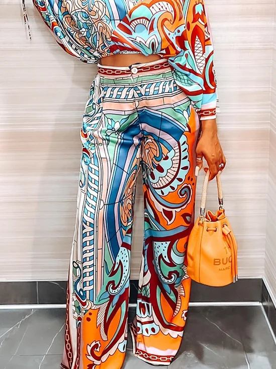 Abstract Print Casual Wide Leg Pants