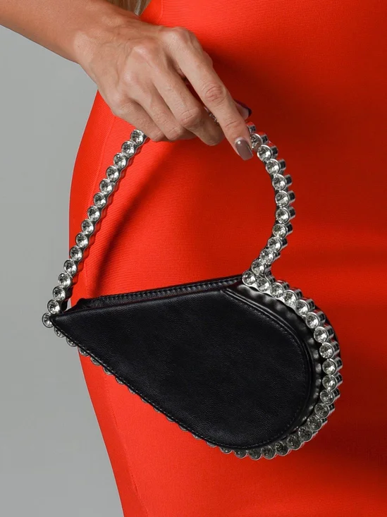 Banquet Party Heart Shaped Diamond Leather Ladies Clutch Elegant