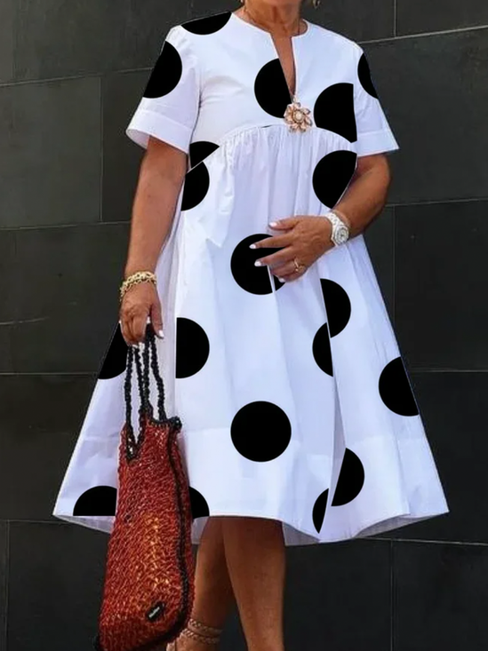 Plus Size Loose Others Urban Polka Dots Short Sleeve Midi Dress
