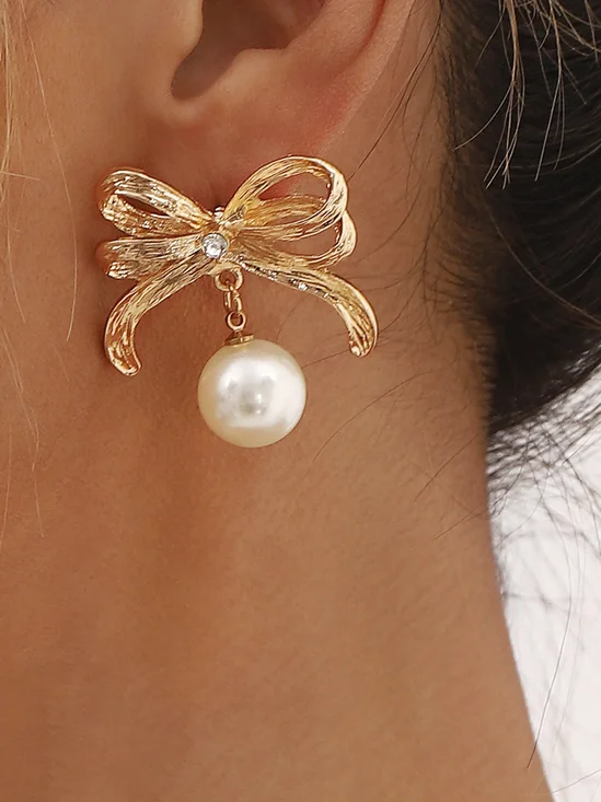Elegant Imitation Pearl Bowknot Dangle Earrings