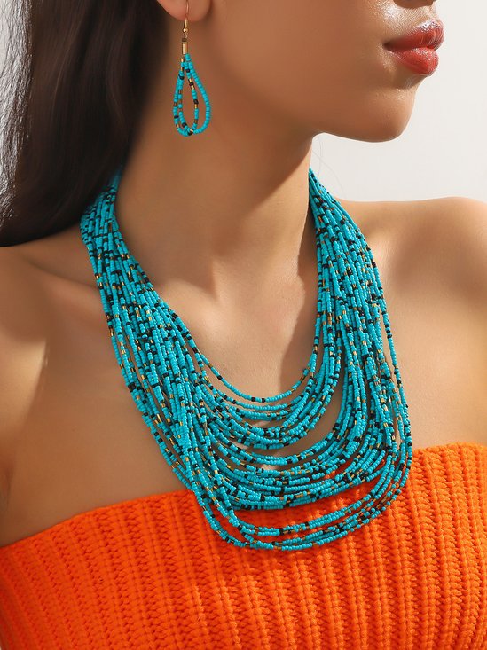 Bohemian Handmade Beads Multi-layer Necklace Jewelry Set