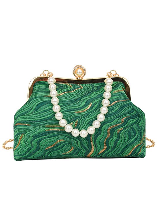 Elegant Imitation Pearl Beaded Handbag Clutch Bag with Detachable Crossbody Strap