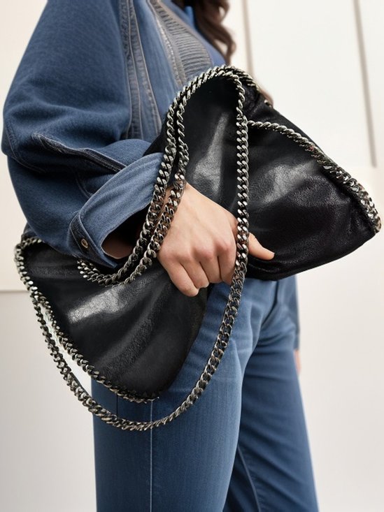 Minimalist Metal Chain Tote Bag Large Capacity Shoulder Bag
