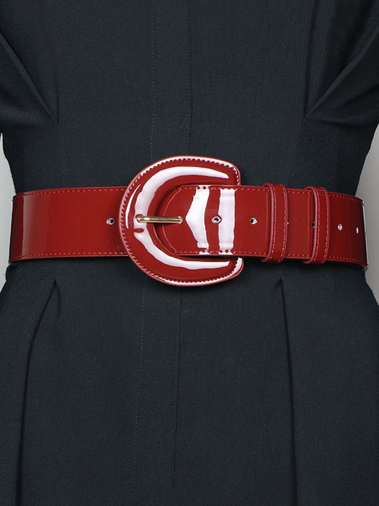 Minimalist Imitation Patent Leather Pin Buckle Wide Belt