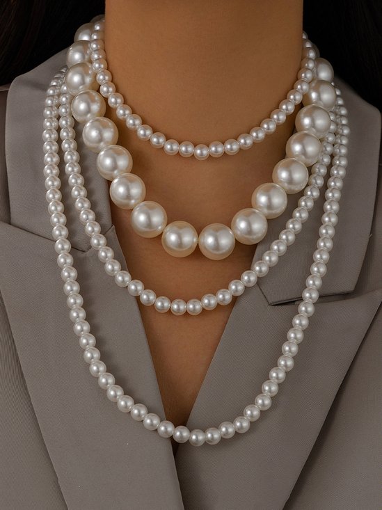 Elegant Imitation Pearl Beaded Necklace Set