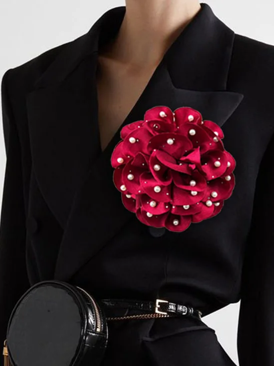 Elegant Faux Pearl Multi-Layer Camellia Fabric Brooch Fashion Clothing Jewelry