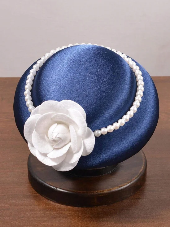 Elegant Camellia Imitation Pearl Satin Party Hat