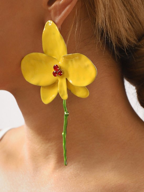 1pair Exaggerated Metal Flower Earrings
