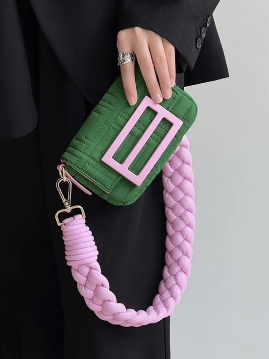 Stylish Color Block Mini Clutch Bag Braided Strap Shoulder Bag