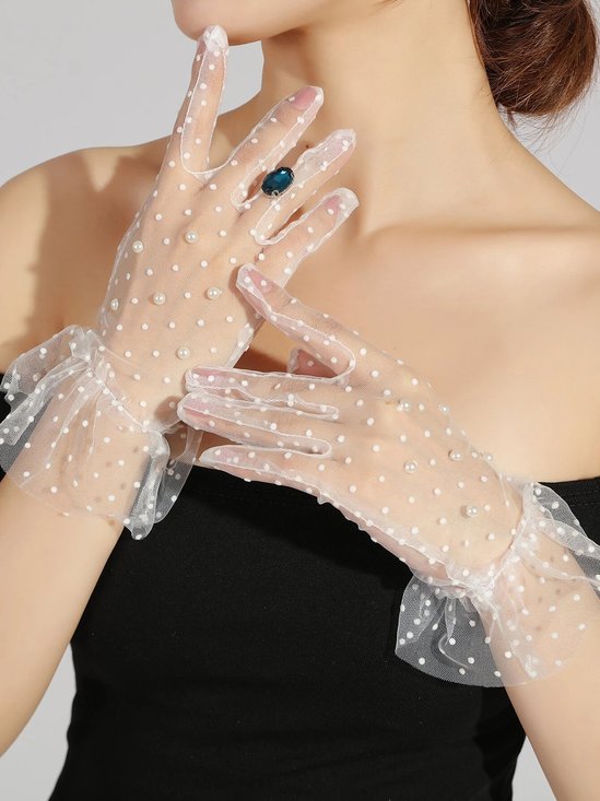 Elegant Imitation Pearl Polka Dots Mesh Gloves