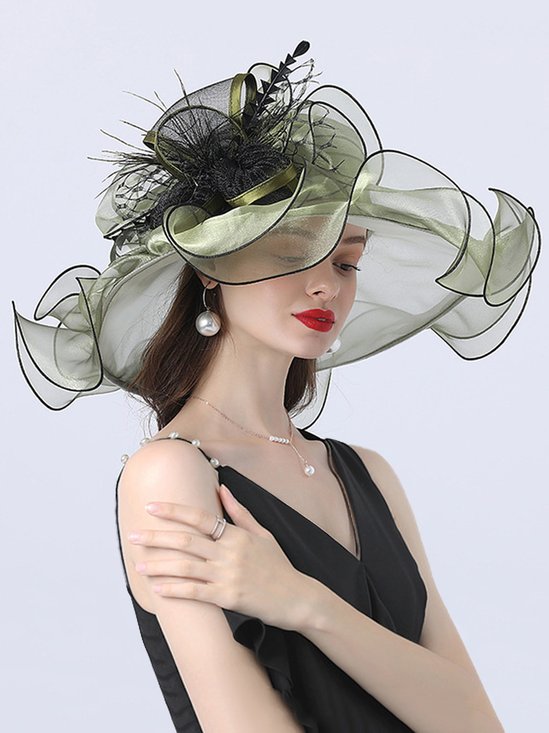 Elegant Organza Wedding Wide Brim Hats Kentucky Derby Party Hat