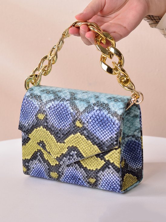 Fashion Snakeskin Square Metal Chain Handbag