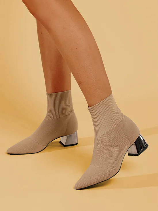 Minimalist Breathable Mesh Fabric Chunky Heel Sock Boots