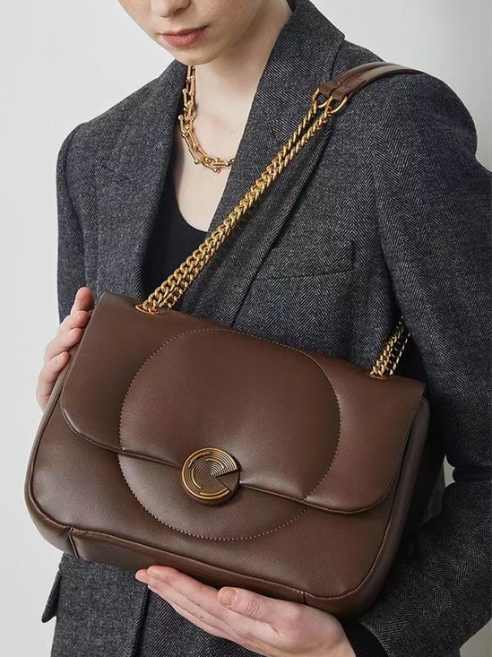 Minimalist Stitched Metal Chain Shoulder Bag