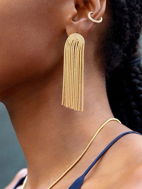 1 pair Golden Minimalist Metal Tassel Earrings