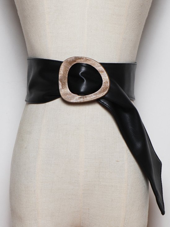 Glamorous Irregular Wood Buckle Wide Belt