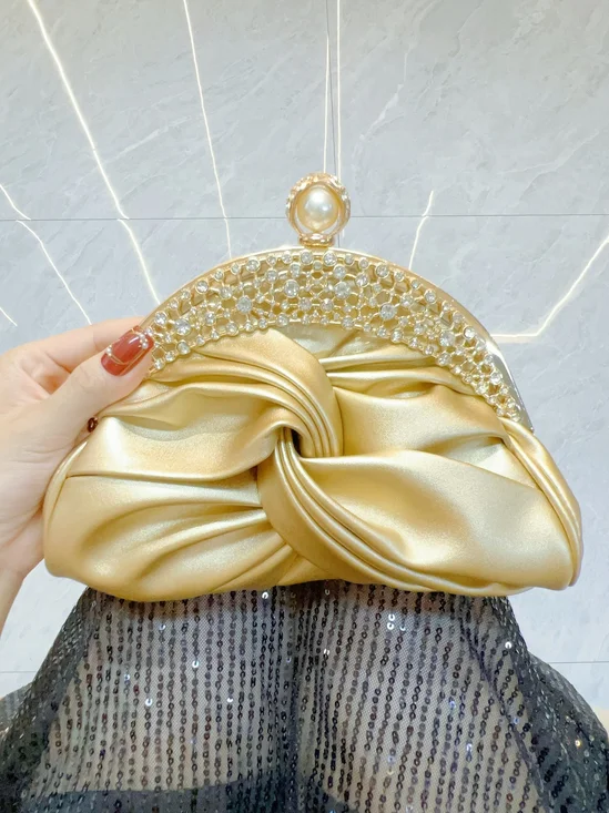 Elegant Imitation Pearl Knot Front Clutch Bag