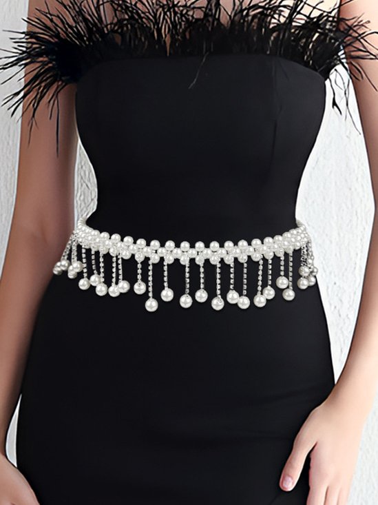 Elegant Imitation Pearl Fringed Braid Waist Chain