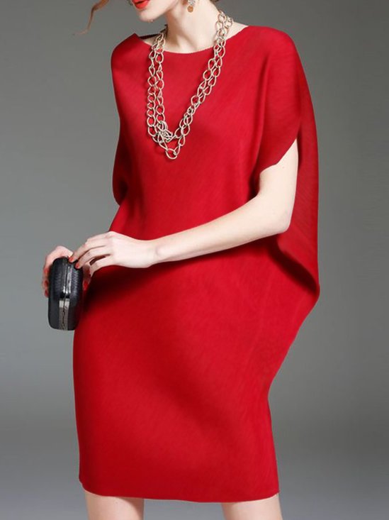 Elegant Loose Plain Crew Neck Dress