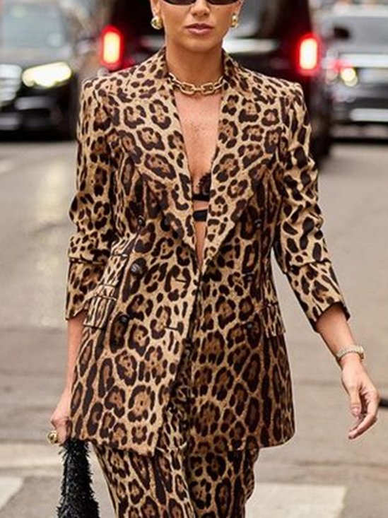 Urban Lapel Collar Leopard Pocket Blazer