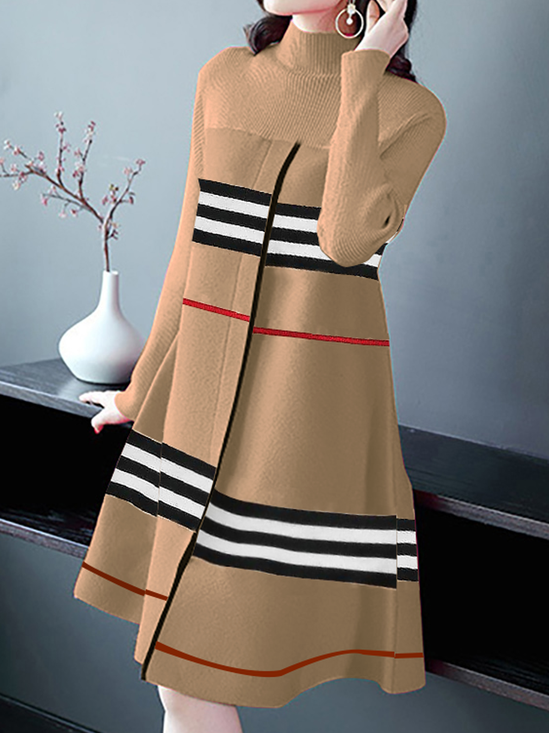 Casual Mock Neck Striped Sweater Dress