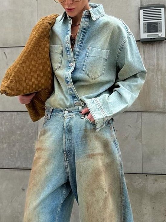 Casual Distressing Denim Shirt