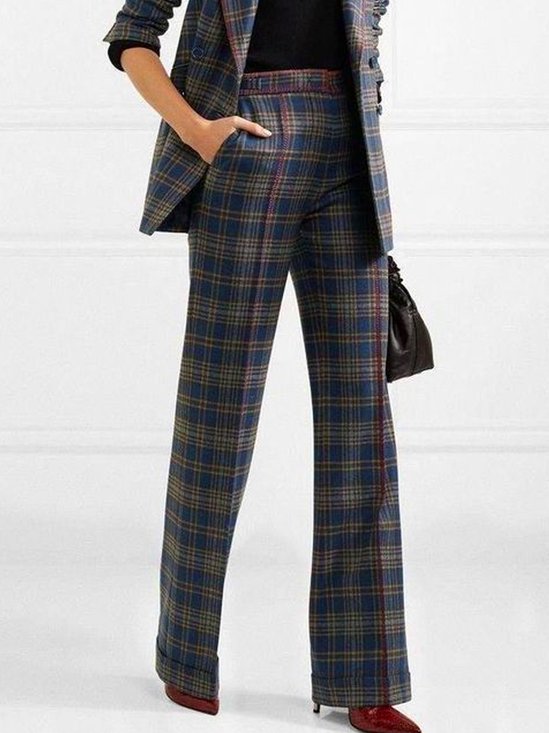 Urban Pocket Stitching Plaid Regular Fit Pants