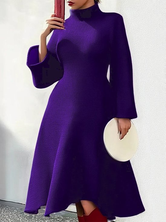 Stand Collar Plain Elegant Regular Fit Sweater Dress