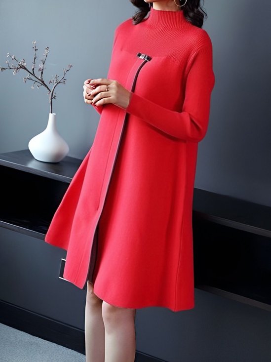 Elegant Regular Sleeve A-Line Loose Sweater Dress